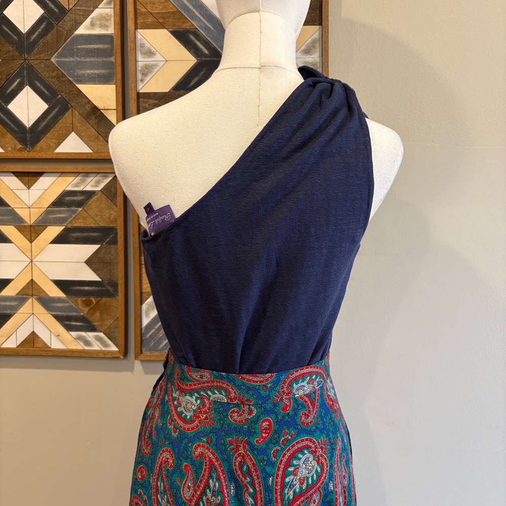 Ralph Lauren Collection One-Shoulder Sleeveless Navy Linen Tank Top size Medium - Picture 2 of 12